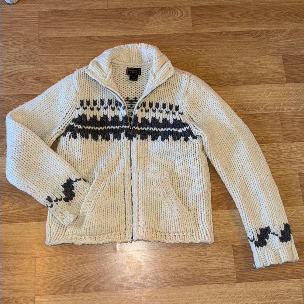 VTG Abercrombie & Fitch Vintage Fair Isle Sweater zipper cream and gray